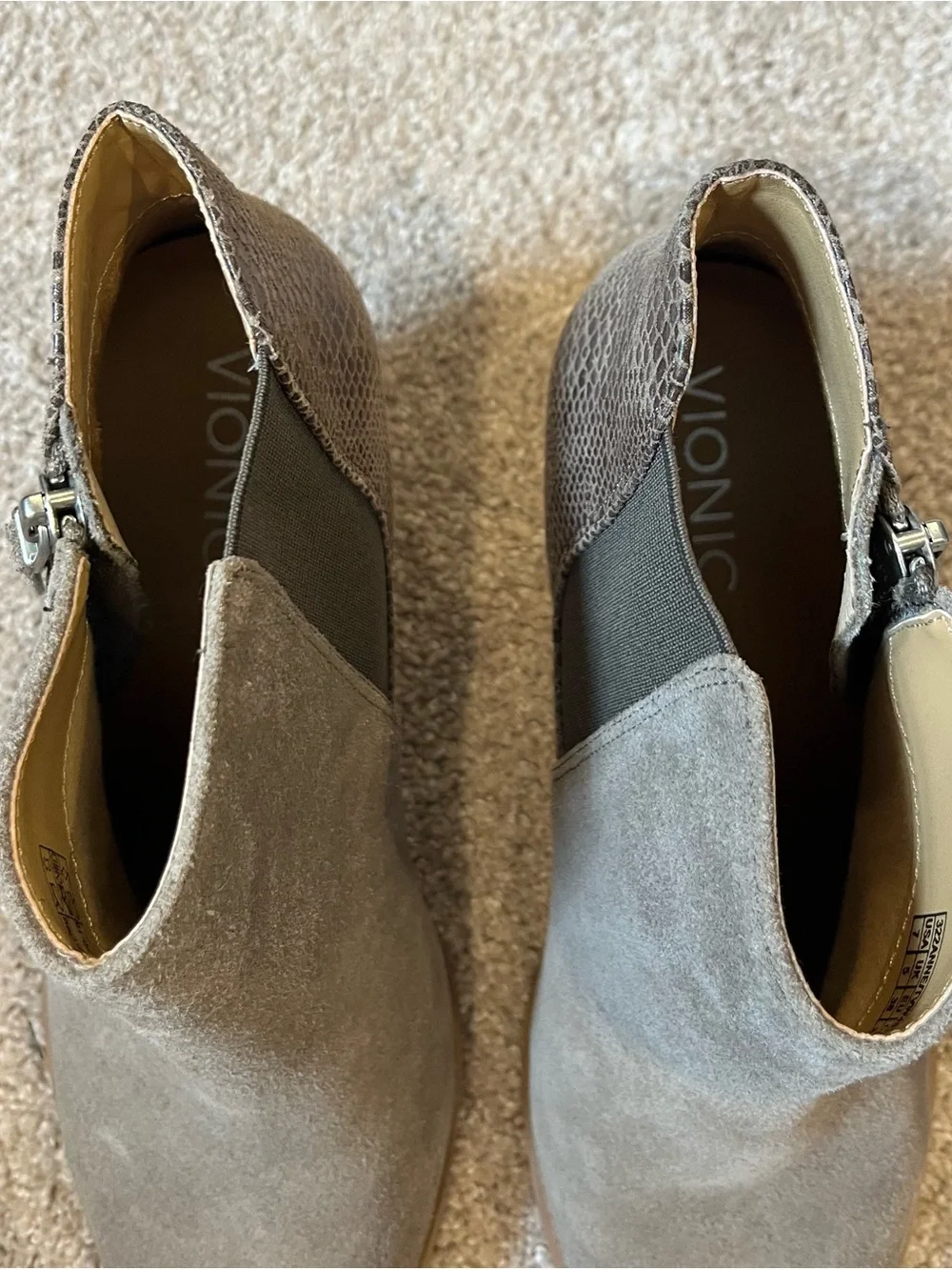 Bionic Taupe Suede Ankle Boots with Side Zip - Women